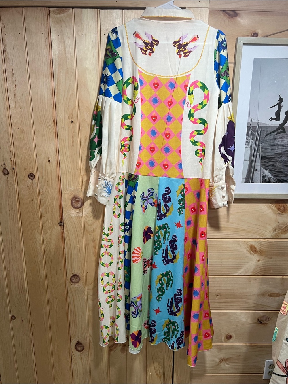FARM Rio Multicolor Patchwork Midi Dress in Blue, Green, Pink, Yellow - Picture 2 of 8